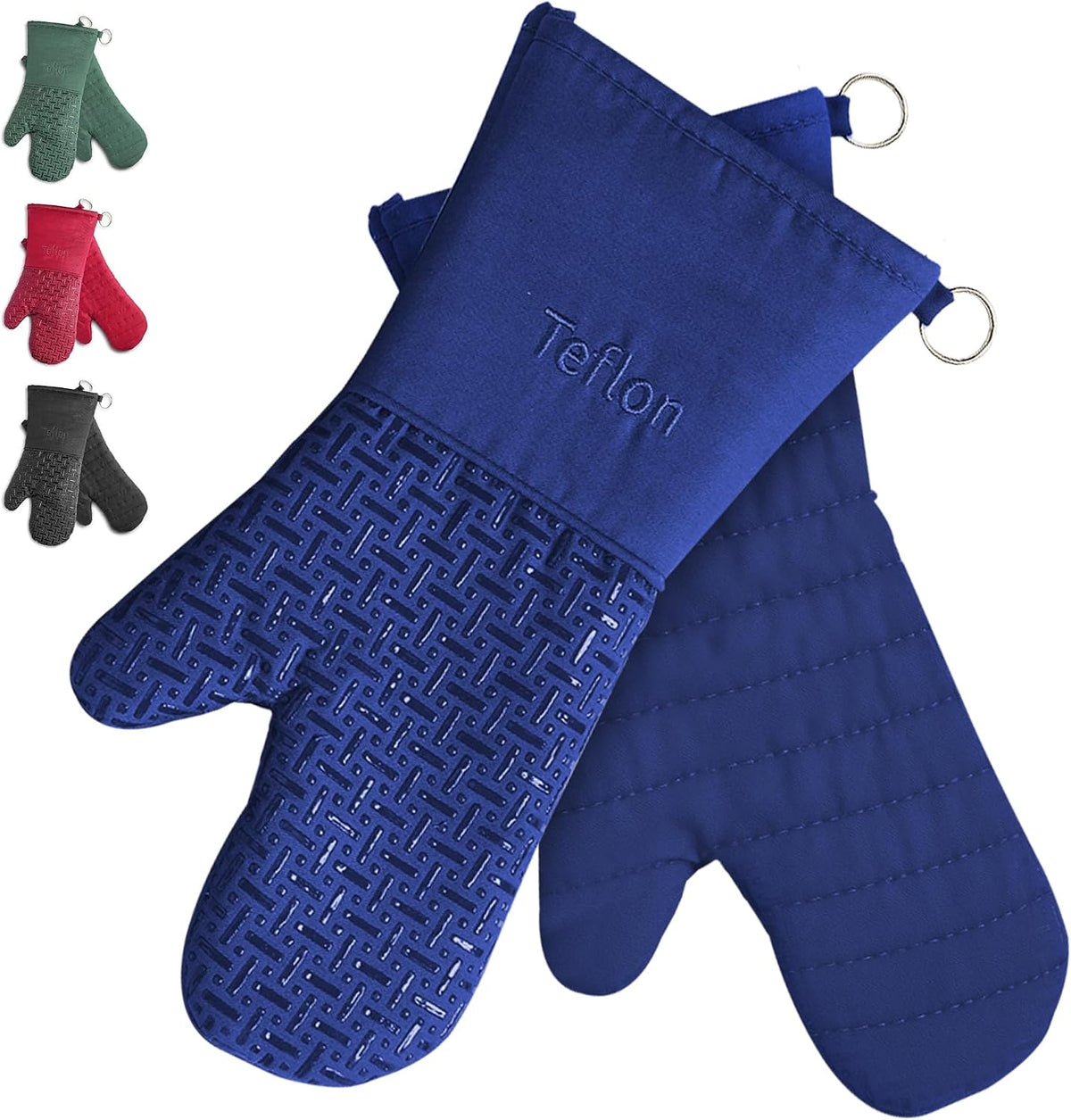 Xlnt Extra Long Oven Mitts (Black) | Teflon EcoElite Water Repellent | Heat Resistant for Oven Cooking, Grill & BBQ | Non Slip Gloves with Teflon EcoElite Finish, Cotton Lining & Hanging Loop