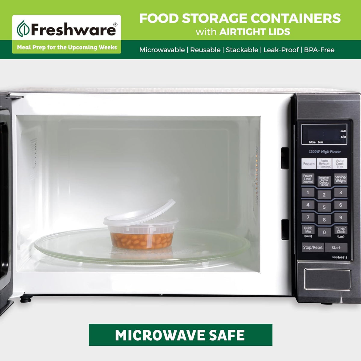 Freshware Food Storage Containers with Lids [60 Pack 8, 16, 32 oz, 20 sets each size] Plastic Deli Containers, Meal Prep Containers, Microwave and Freezer Safe, Stackable, Leakproof, BPA Free, Clear