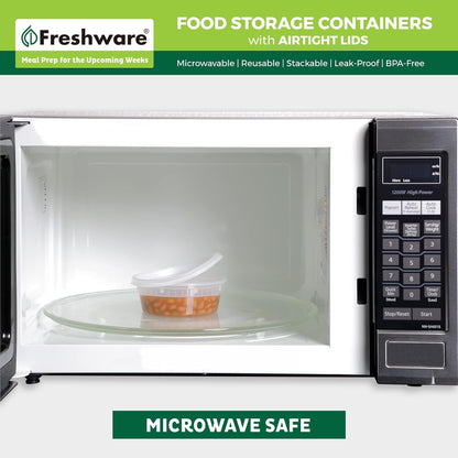 Freshware Food Storage Containers with Lids [60 Pack 8, 16, 32 oz, 20 sets each size] Plastic Deli Containers, Meal Prep Containers, Microwave and Freezer Safe, Stackable, Leakproof, BPA Free, Clear