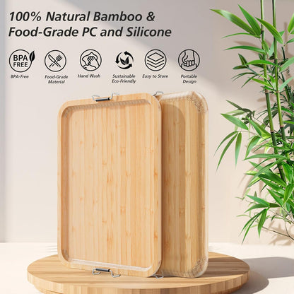 Charcuterie Boards with Foldable Lid, Portable Bamboo Cheese Board with Single Compartments, Clear Locking Lid and Handle, Easy to Store, Suitable for Picnics, Camping, Parties