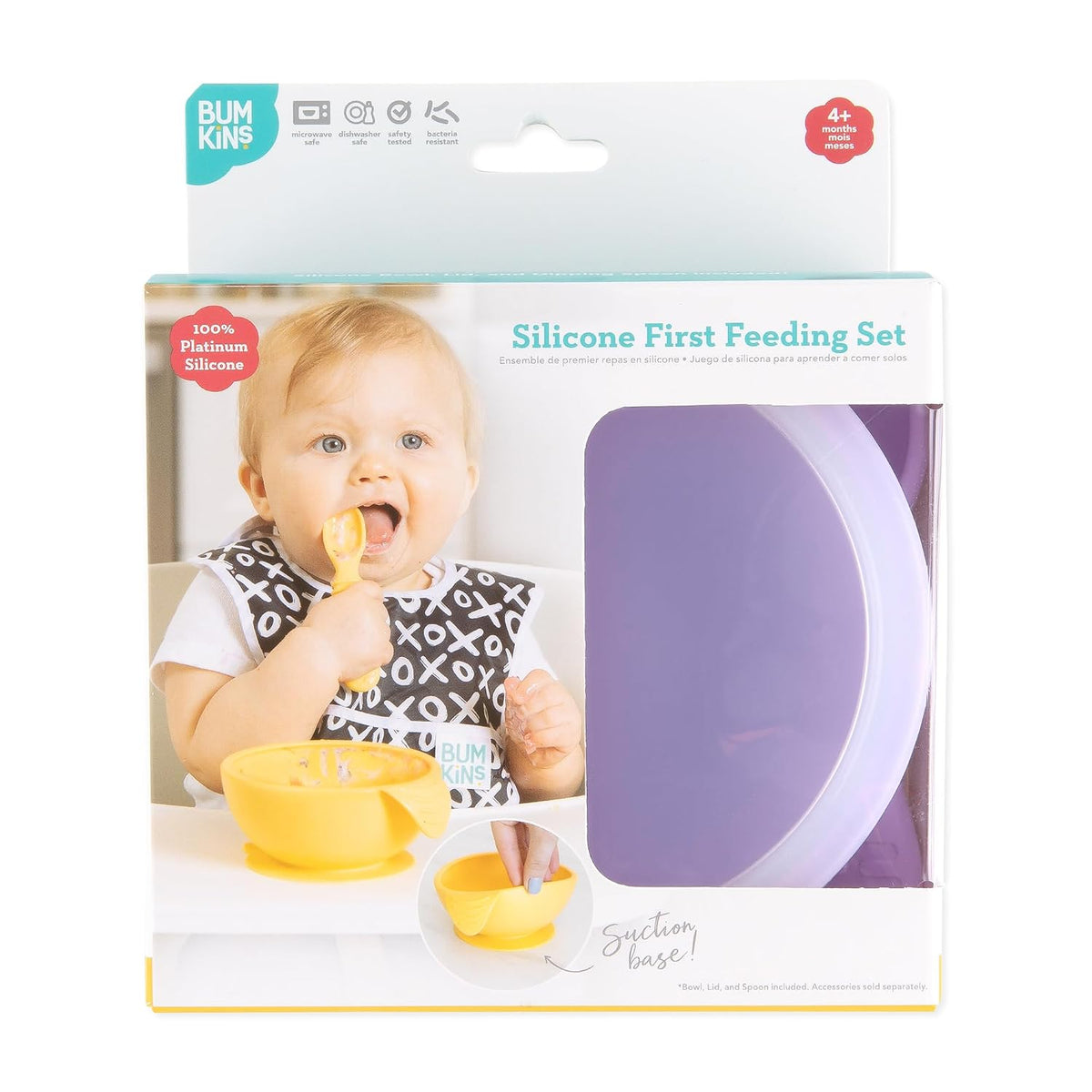 Bumkins Baby Bowl, Silicone Feeding Set with Suction for Baby and Toddler, Includes Spoon and Lid, First Feeding Set, Training Essentials for Baby Led Weaning for Babies 4 Months Up, Sage