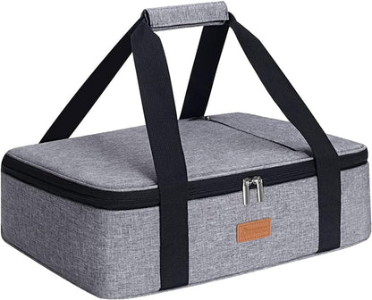 Casserole Carrier for Hot or Cold Food, Expandable Insulated Bag, Perfect Lasagna Holder Tote for Potlucks, Picnics, Beaches, Traveling, Fits 15.7" * 11" Baking Dish, Lunch Bag Gray (1PC)