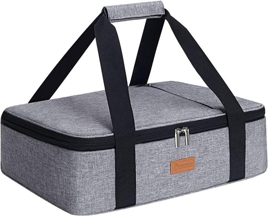 Casserole Carrier for Hot or Cold Food, Expandable Insulated Bag, Perfect Lasagna Holder Tote for Potlucks, Picnics, Beaches, Traveling, Fits 15.7" * 11" Baking Dish, Lunch Bag Gray (1PC)