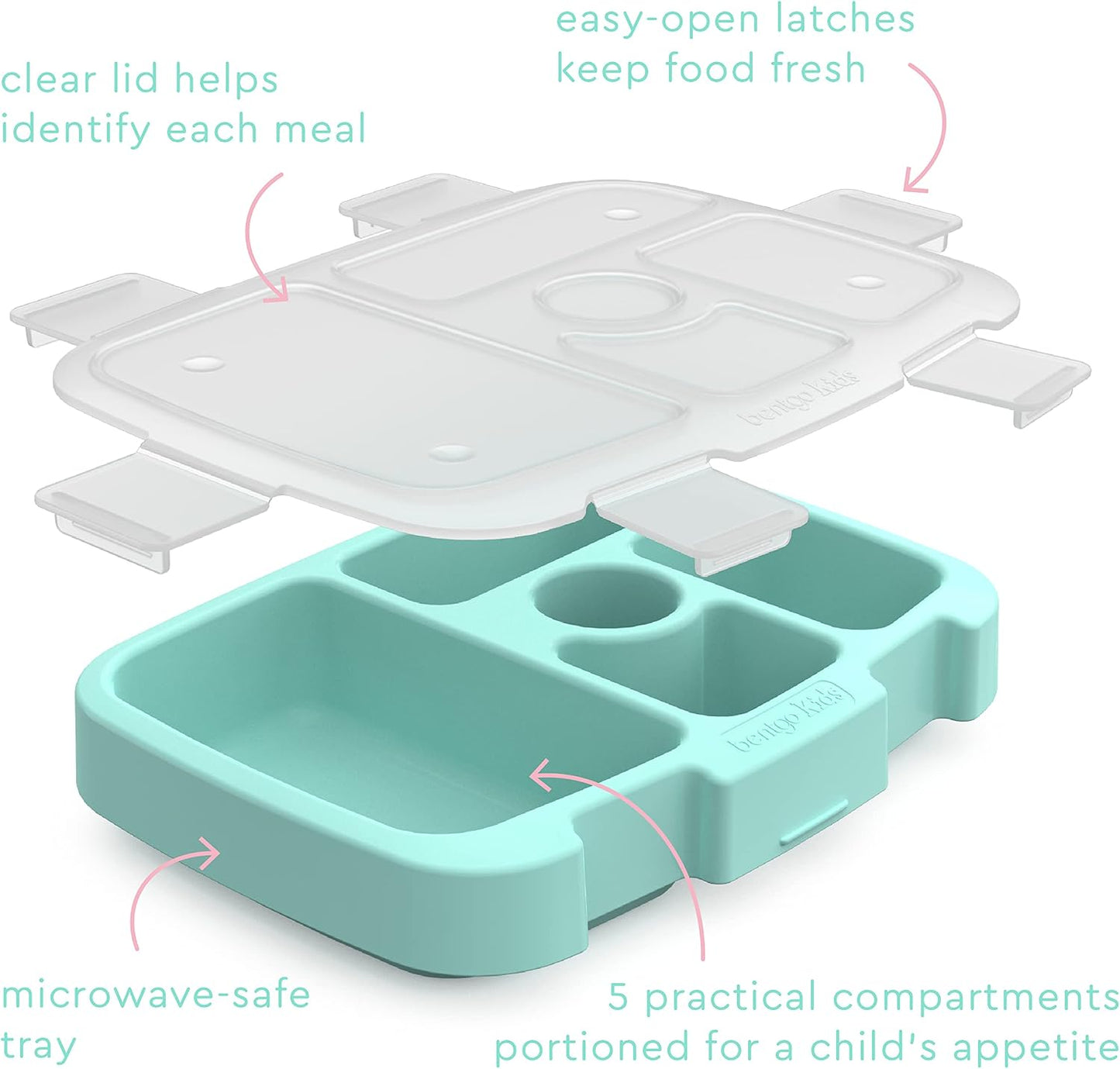 Bentgo® Kids Prints Tray with Transparent Cover - Reusable, BPA-Free, 5-Compartment Meal Prep Container with Built-In Portion Control for Healthy Meals At Home & On the Go (Mermaids in the Sea)