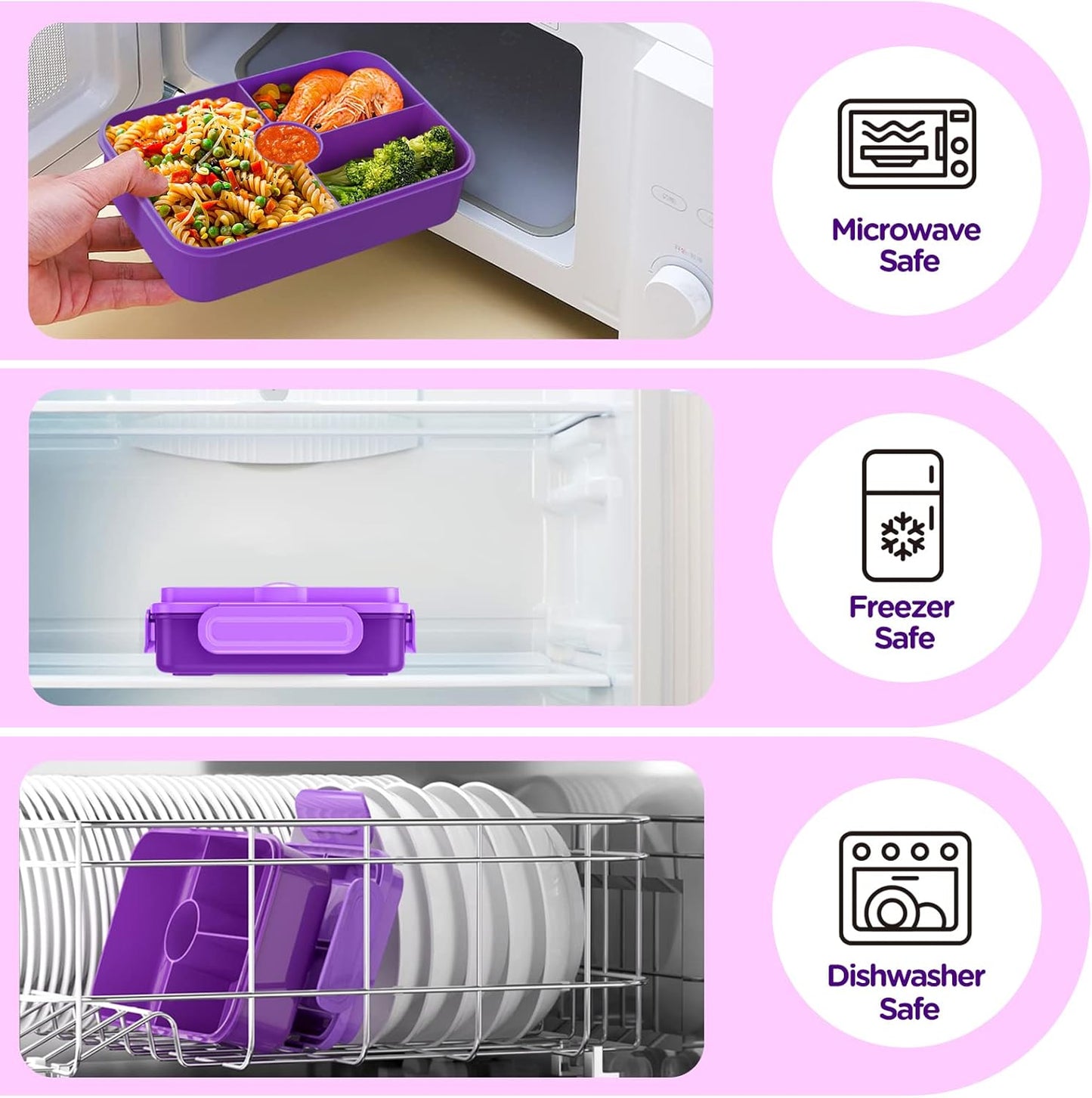 Jelife Bento Lunch Box for Kids - Leakproof Large Bento-Style with 4 Compartments Portions Lunchbox with Tableware Back to School, Reusable On-the-Go Meal and Snack Packing, Blue