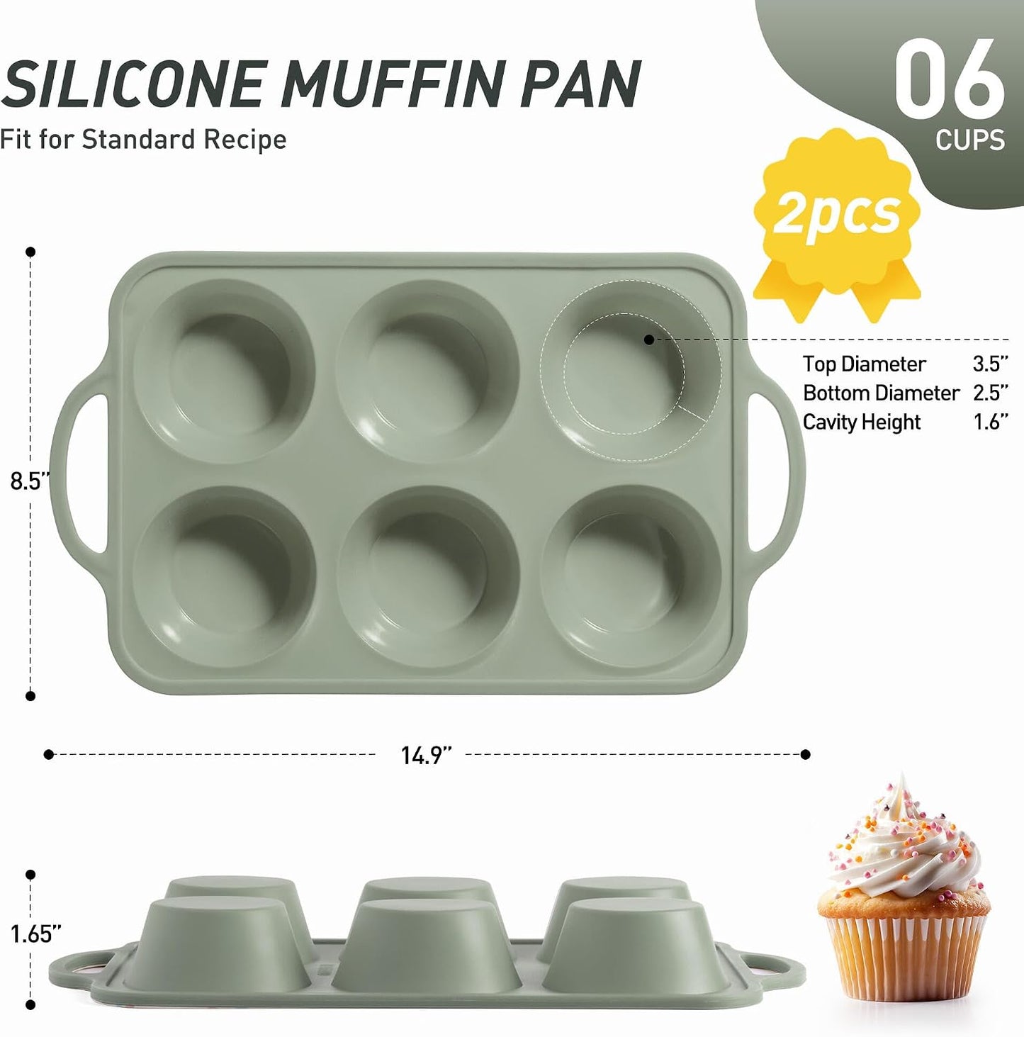 2 Packs 12 Cups Silicone Muffin Pan for Baking with Metal Reinforced Frame Regular Size Cupcake Pan Tray Egg Bites Silicone Cookie Molds Muffin Tin Tart Pans Sheet Set for Oven Dishwasher Safe