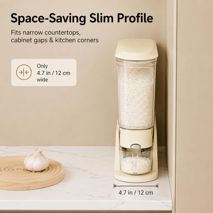ROOM127 Rice Dispenser 22 Lbs, Large Airtight Grain Container, Cream White | Family Size Storage, BPA-Free, Moisture-Proof Seal, One-Touch Pouring, Clear Window, for Cereal, Beans, Oats & Dry Food