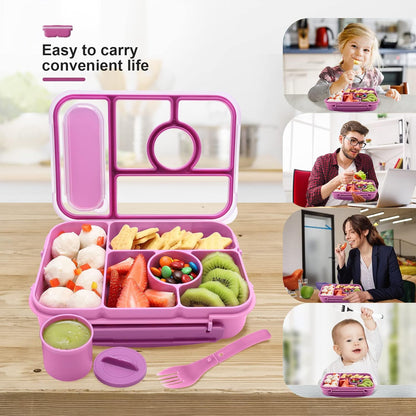 Amathley Bento Box Adult Lunch Box Kids,Lunch Containers for Adults/Kids/Toddler,5 Compartments Bento Lunch Box with Sauce Vontainers,Microwave & Dishwasher & Freezer Safe,BPA-Free (Blue)
