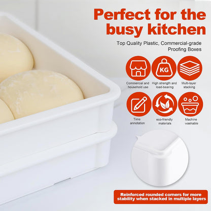 2 Pack Large Pizza Dough Proofing Boxes with Lids, Commercial Grade BPA-Free Proofing Containers, Fits Up to 10 Dough Balls, Stackable Dough Trays with FIFO Label Area & 2 Dry-Erase Markers