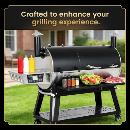 QuliMetal Folding Front Shelf for Traeger Pro 34, Texas Elite 34, Century 885 and Eastwood 34, 37" x 12" Heavy-Duty Grill Prep Table with Cutting Board, Stainless Steel Basin, Lid and 5 Hooks