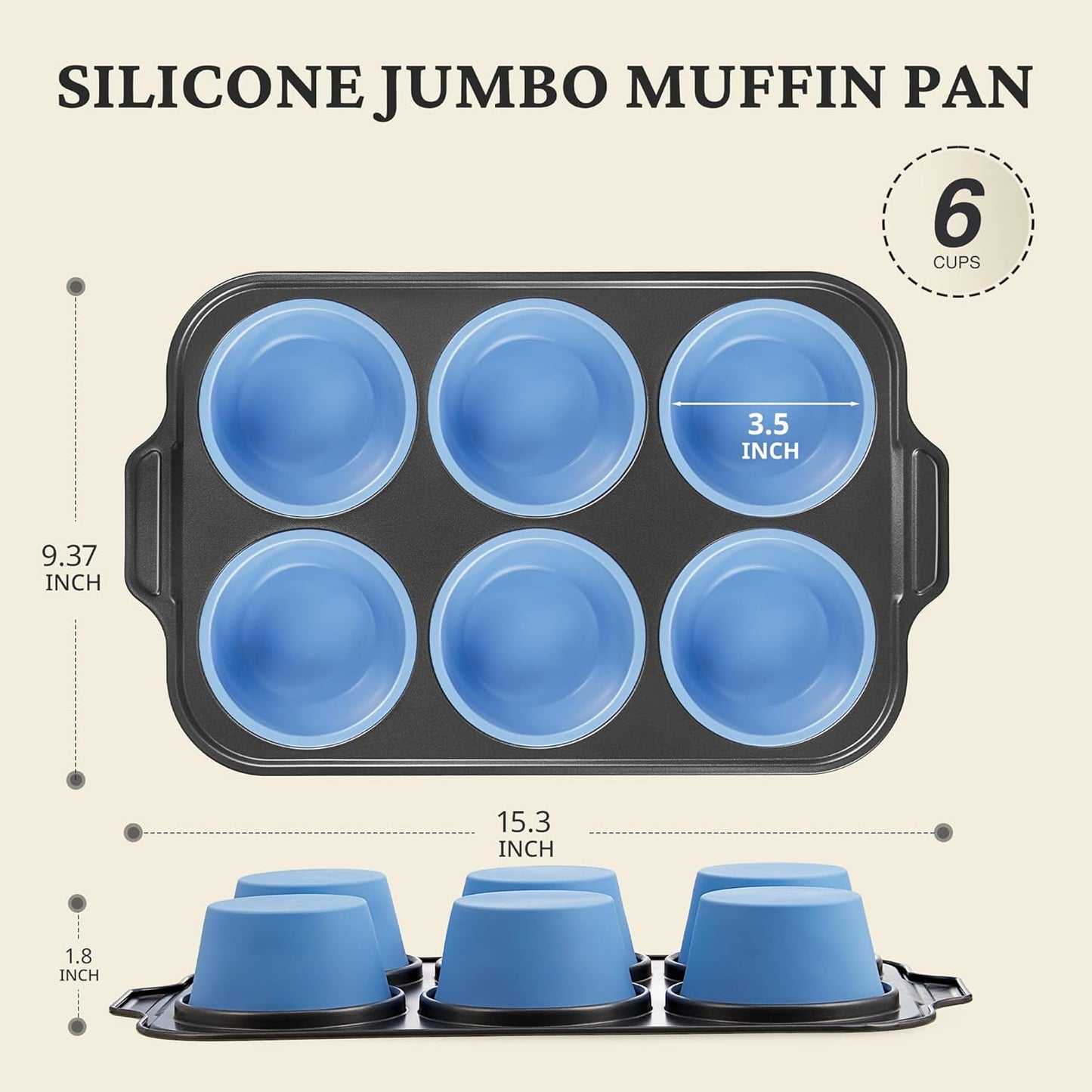 BRONYPRO Silicone Muffin Pans for Baking with Metal Frame, Egg Bite Molds, Cupcake Pans 12 Regular Size, Muffin Tins Easy to Pop Nonstick Non Toxic Bakeware for Oven,Blue