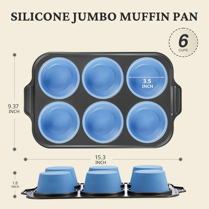 BRONYPRO Silicone Muffin Pans for Baking with Metal Frame, Egg Bite Molds, Cupcake Pans 12 Regular Size, Muffin Tins Easy to Pop Nonstick Non Toxic Bakeware for Oven,Blue