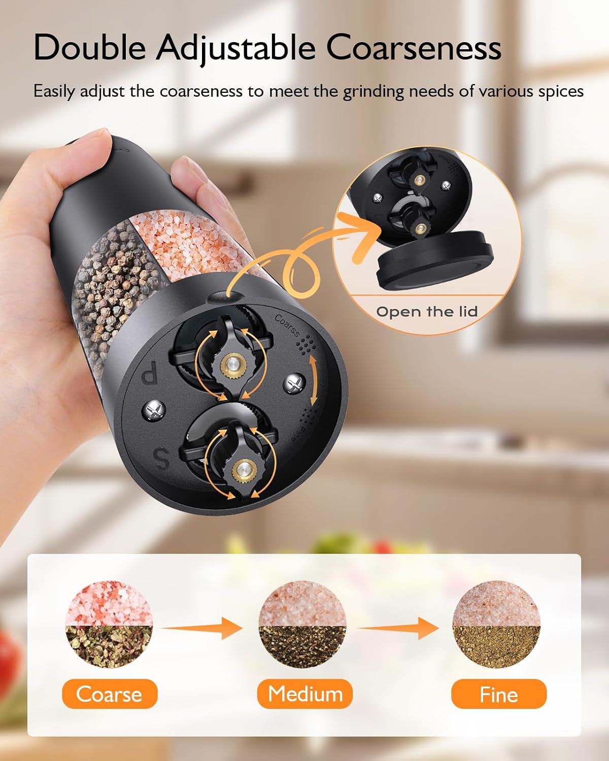 Electric Salt and Pepper Grinder Set, 2 in 1 Dual Bins USB Rechargeable