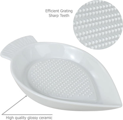 EIKS Ceramic Grater Plate Grinding Dish with Spoon and Brushes