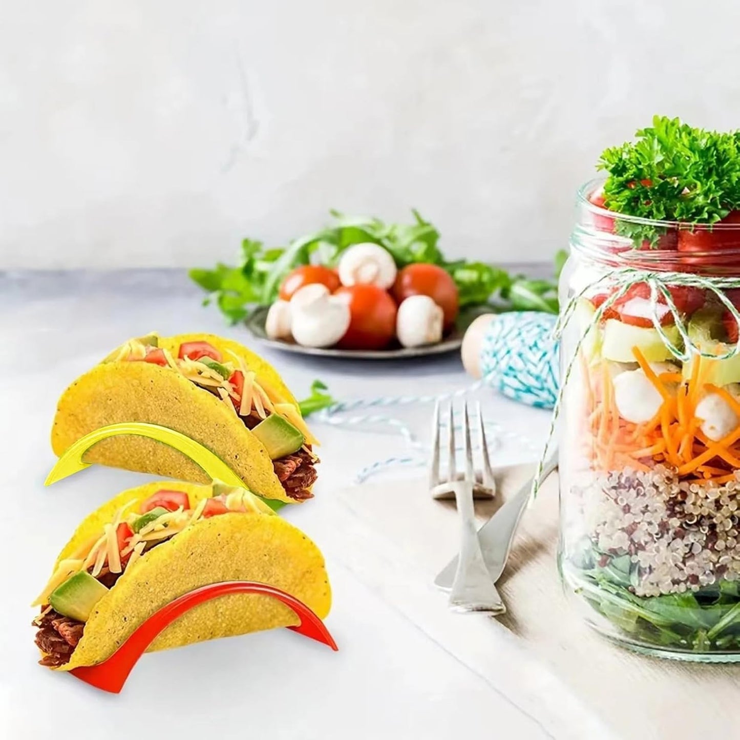 Taco Holder Stand, 6/12Pcs Taco Tray Plates Racks Stackable Colorful Taco Bar Serving Set, Fondue Pot for Burritos, Nachos, and Fajitas Yellow 6pcs