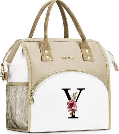 Initial Lunch Bag Women, Cooler Insulated Lunch Bag for Girls, Large Adult Leakproof Lunch Box for Picnic Work, Personalized Tote Bag, Birthday Gifts/Mothers Day Gifts, Letter K.