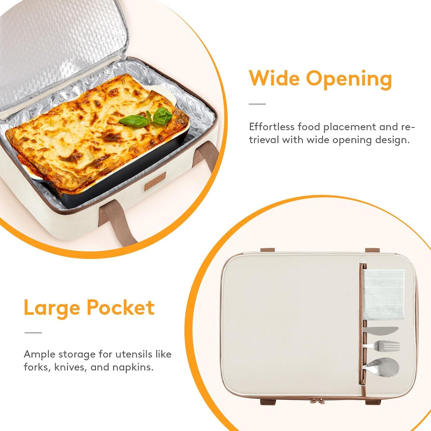 LUNCIA Insulated Single Decker Casserole Carrier, Lasagna Lugger Tote Keeps Food Hot or Cold, Thermal Lunch Bag for Potluck Parties, Picnic and Cookouts, Fits 9" x 13" Baking Dish, Black