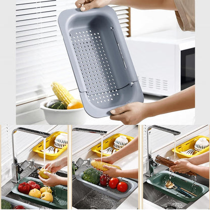 Extendable Over the Sink Colander Strainer Basket, Plastic Retractable Kitchen Sink Basket - Wash Vegetables, Fruits, Drain Pasta and Dry Dishes L (black XL)
