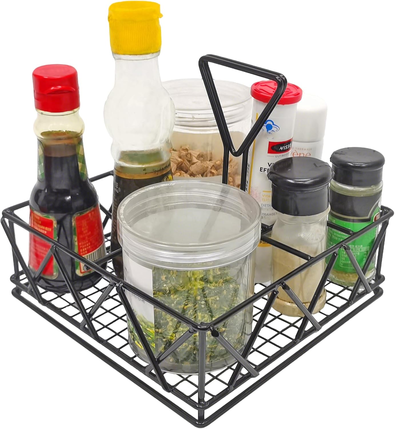 FixtureDisplays® 8 X 8 X 7 Tabletop Condiment Caddy Black Metal Wire Condiment Organization Caddie 19694-NF
