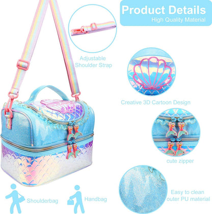 RHCPFOVR Kids Lunch Bag - Double - Decker Cooler Insulated Lunch Box for Boys Girls,Washable Lunch Bag with Strap and Reusable Toddler Lunchbox for School and Daycare