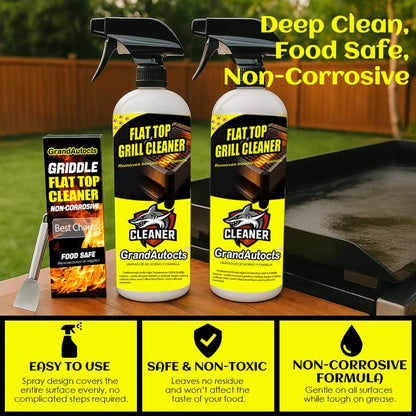Flat Top Grill Cleaner Kit， Grill & Griddle Cleaner - Non-Toxic Food Safe & Non-Caustic Formula, Removes Burnt-On Grease/Carbon (2 Pcs + Cleaning Tools)