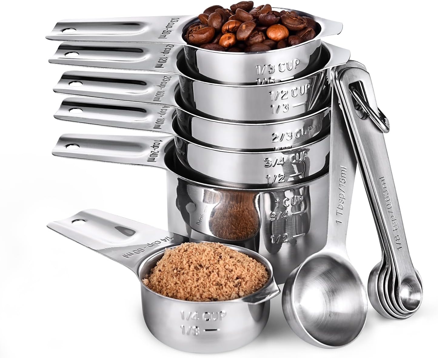 Measuring Cups, U-Taste Magnetic Measuring Cups and Spoons Set of 13 in 18/8 Stainless Steel: 7 Measuring Cups and 5 Measuring Spoons with 1 Professional Magnetic Measurement Conversion Chart