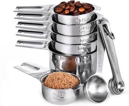 Measuring Cups, U-Taste Magnetic Measuring Cups and Spoons Set of 13 in 18/8 Stainless Steel: 7 Measuring Cups and 5 Measuring Spoons with 1 Professional Magnetic Measurement Conversion Chart