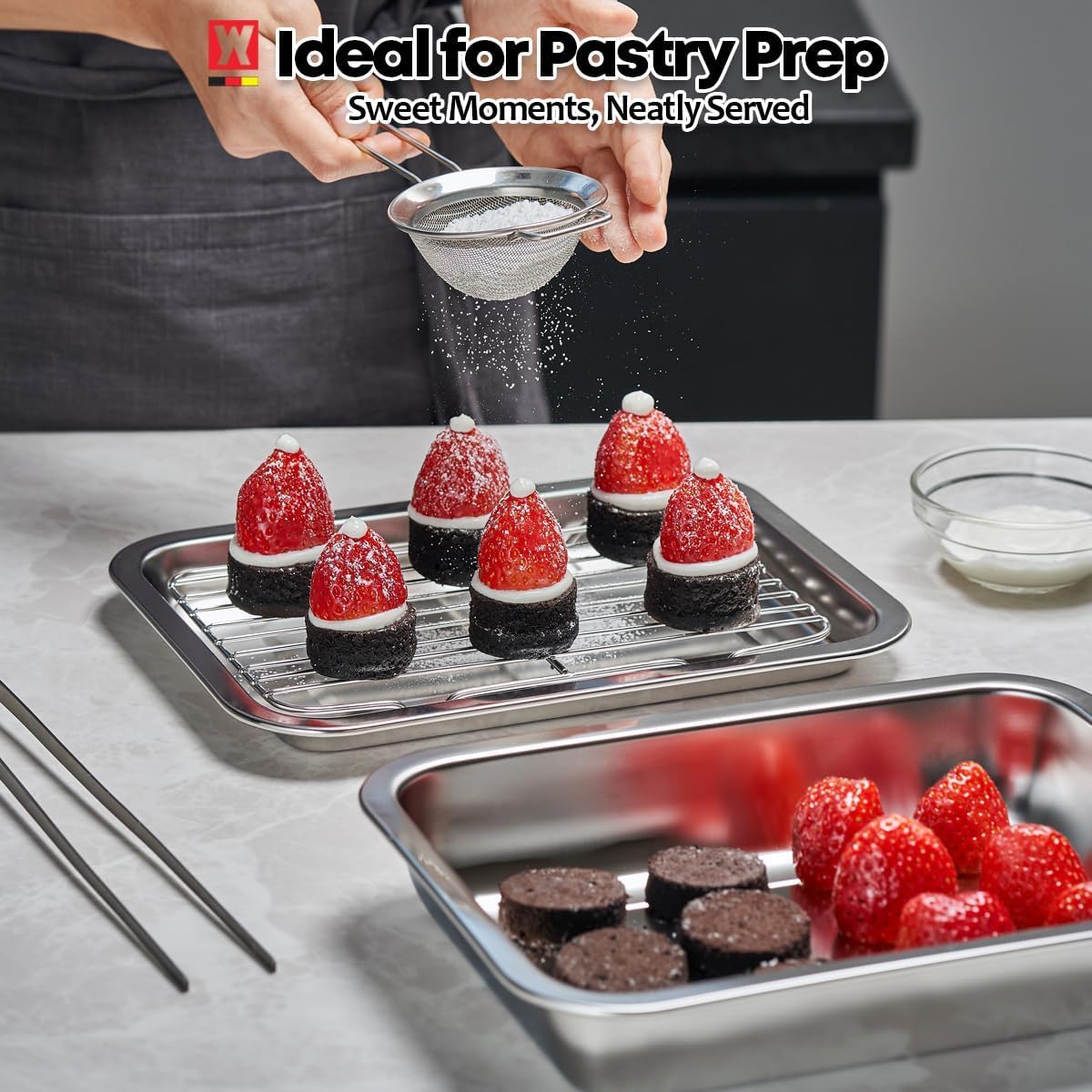 Stainless Steel Food Prep Container with Rack & Lid (Tray), 4.54Quarts, Catering Pans, Restaurant Pans, Buffet Party pan, Roasting Pan with Rack, Bakeware Roaster, Casserole (1307 / No7)