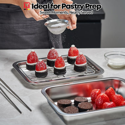 Stainless Steel Food Prep Container with Rack & Lid (Tray), 4.54Quarts, Catering Pans, Restaurant Pans, Buffet Party pan, Roasting Pan with Rack, Bakeware Roaster, Casserole (1307 / No7)