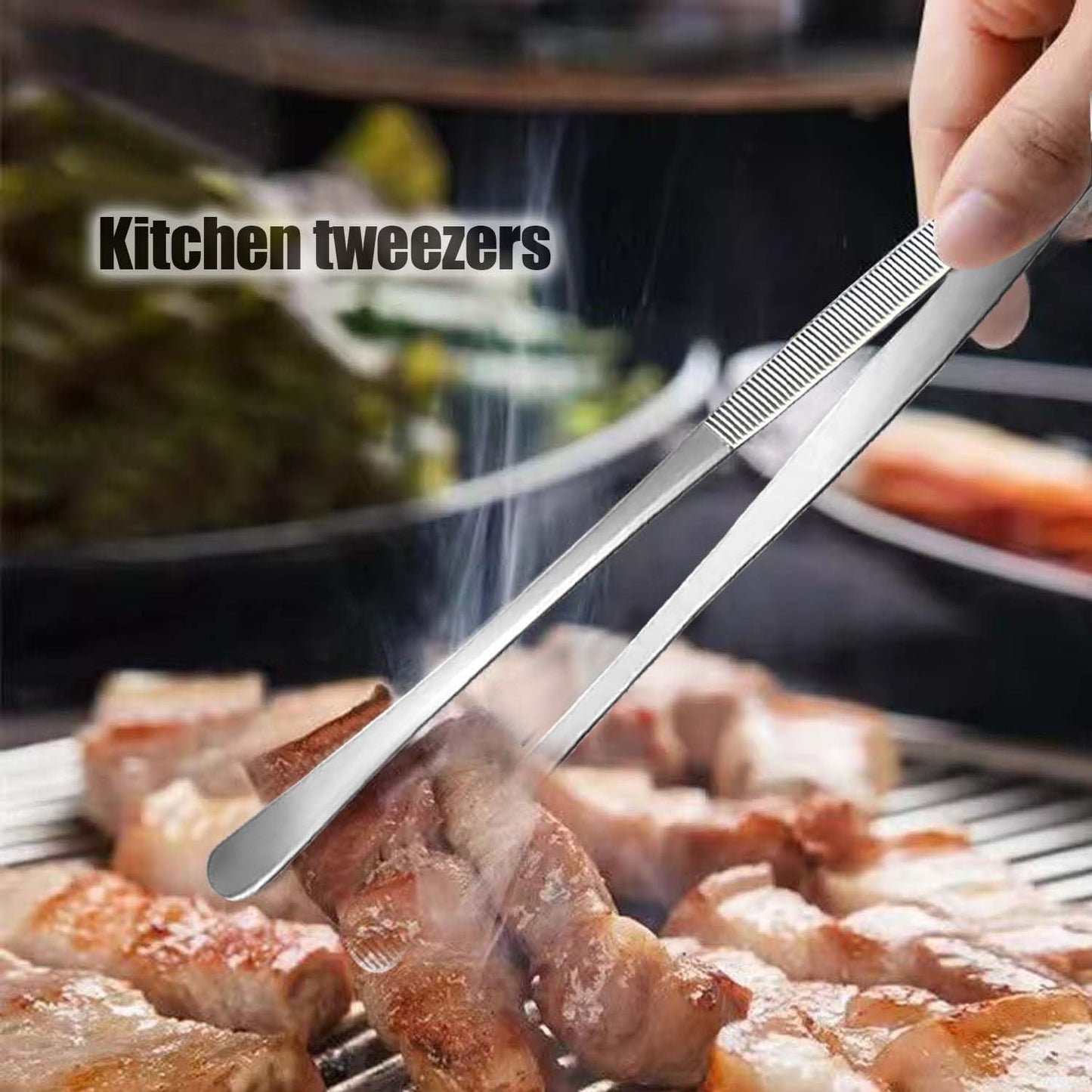 Professional Kitchen & Cooking Tweezers Tongs, 2 PCS 12-Inch Extra-Long Tweezer with Round And Straight Tips For Baking, Stainless Steel Barbecue Tweezers, Premium Quality, Anti-Slip