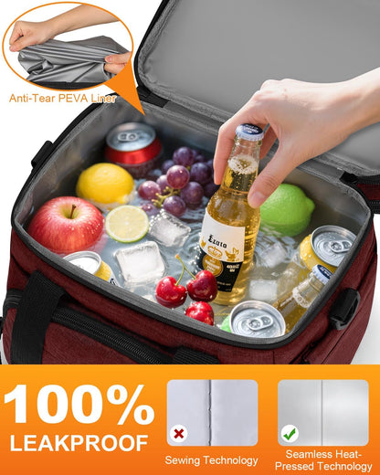 Pritent Lunch Box For Men Women Double Deck Insulated Lunch Bag For Men Woman Leakproof Expandable Cooler Bag with Adjustable Shoulder Strap for Kids Shool Work Picnic Camping(Beige,Large)