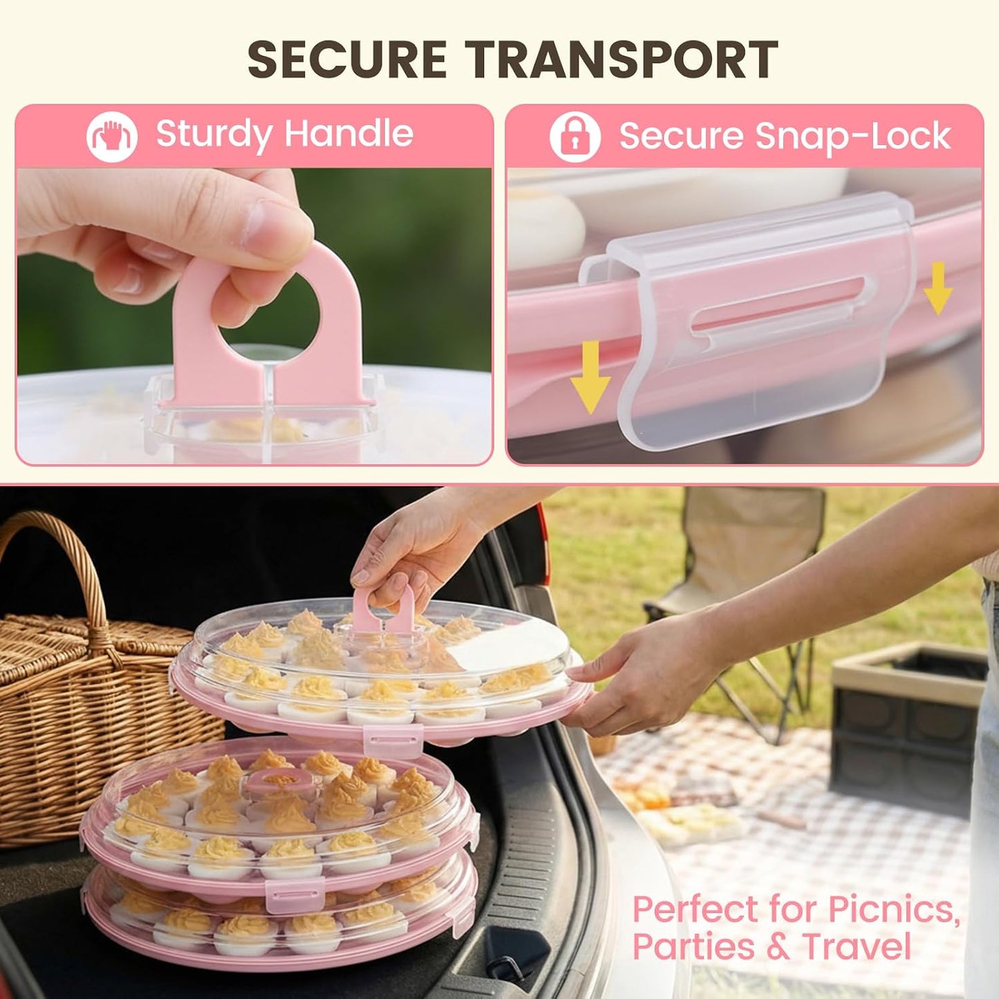 HANSGO Deviled Egg Containers with Lid, Deviled Egg Platter Carrier Holder Trays with 22 Slots for Holiday Party and Home Kitchen, Green