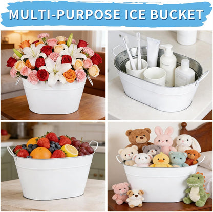 Ice Bucket for Parties Galvanized Beverage Tub, Drink Buckets Galvanized Bucket with Handles for Wine Beer Champagne Cocktails for Catering Bars (Silver-1PC)
