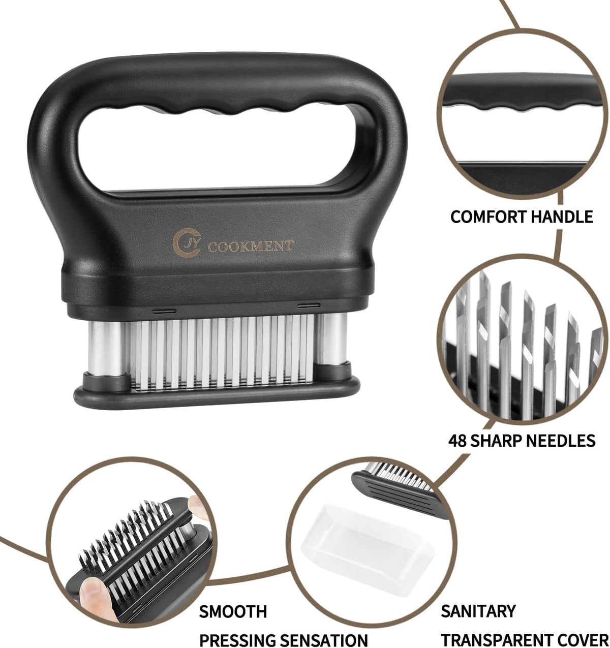 Meat Tenderizer Tool with 48 Stainless Steel Ultra Sharp Needle Blades