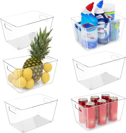 Oprunsy Clear Plastic Storage Bins with Handles, 6 Pack Large Organizer Bins – BPA-Free Kitchen Pantry Fridge Freezer Cabinet Organizers, 11" L × 7.5" W × 6" H