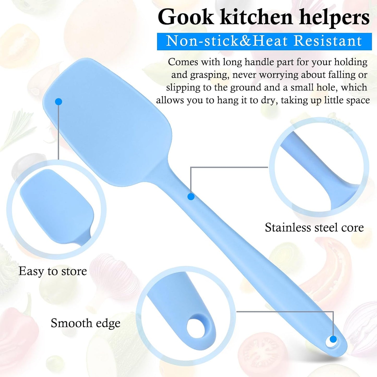 Shappy 4 Pieces Silicone Cooking Spoons 10.6 Inch Heat Resistant Kitchen Spoons for Mixing, Serving and Stirring Upgrade Large Non Stick Basting Utensils, Dishwasher Safe(Spoon,Fashionable Color)