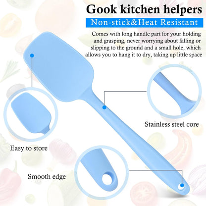 Shappy 4 Pieces Silicone Cooking Spoons 10.6 Inch Heat Resistant Kitchen Spoons for Mixing, Serving and Stirring Upgrade Large Non Stick Basting Utensils, Dishwasher Safe(Spoon,Fashionable Color)