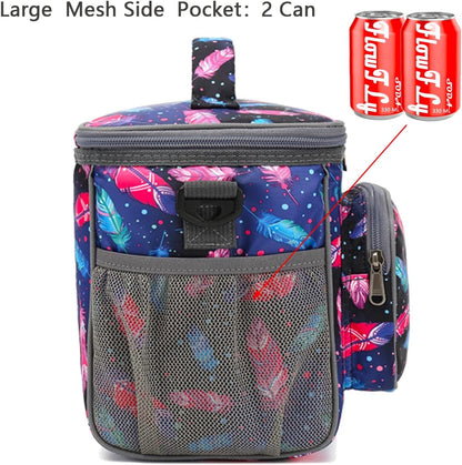 FlowFly Insulated Reusable Lunch Bag Adult Large Lunch Box for Women and Men with Adjustable Shoulder Strap,Front Zipper Pocket and Dual Large Mesh Side Pockets,Cherry - Colors B