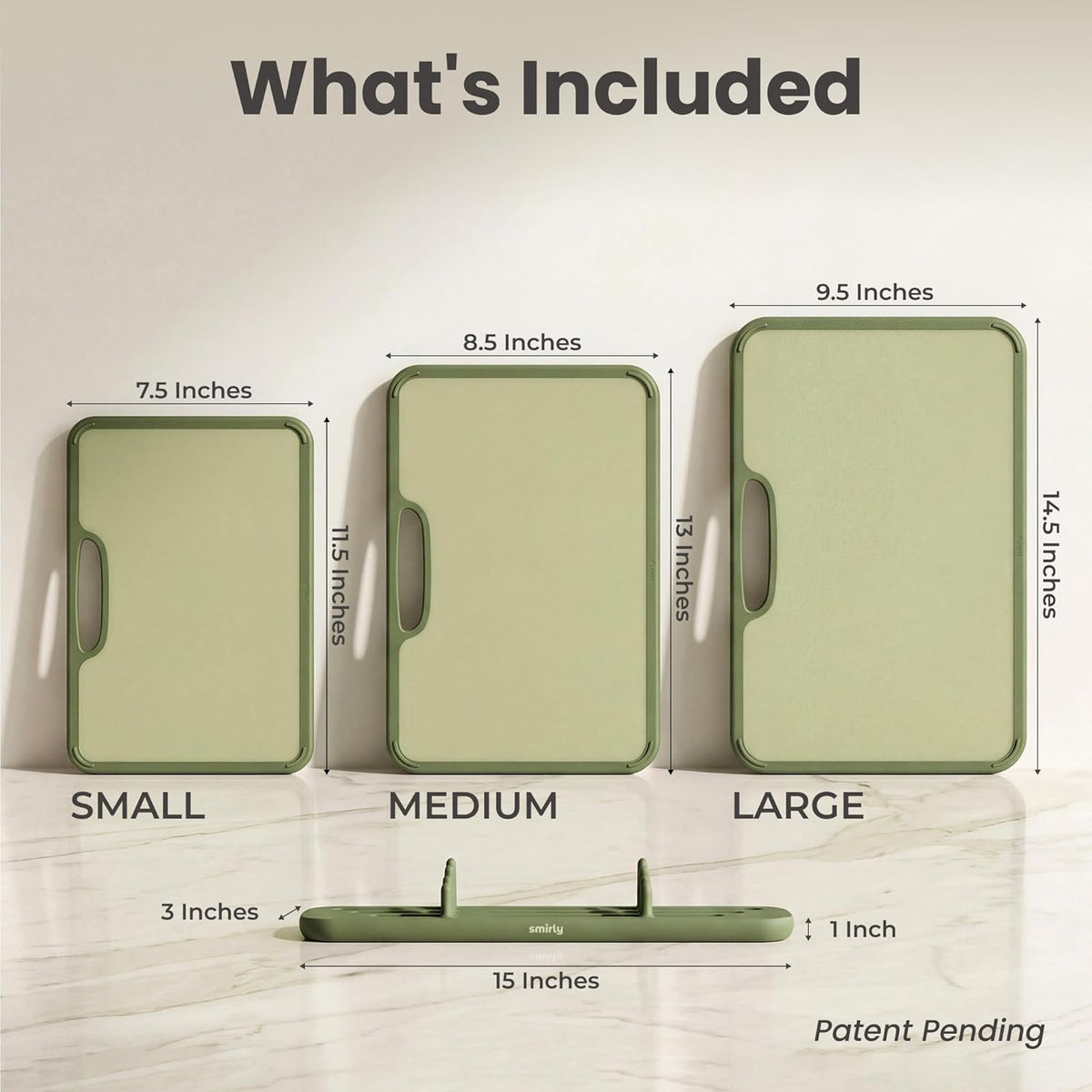 SMIRLY Plastic Cutting Board Set with Holder, Non-Slip Chopping Boards for Kitchen, Dishwasher Safe, Essential Kitchen Gadgets, 3 Pack, Green