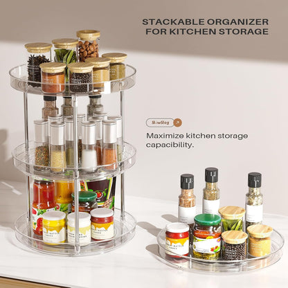 2 Pack Lazy Susan Organizer, 9 inch Rotating Storage Organizer with 4 Removable Bins, Lazy Susan Turntable Organizer for Fridge, Kitchen, Vanity, Cabinet