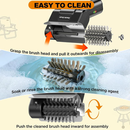 Electric Grill Brush with Dual Safety Lock - Ideal Gift for Men Dad Husband, Professional BBQ Cleaner with Submersible 304 SS Head, Splash-Proof Scrubber for Outdoor Grill (Blue Button)