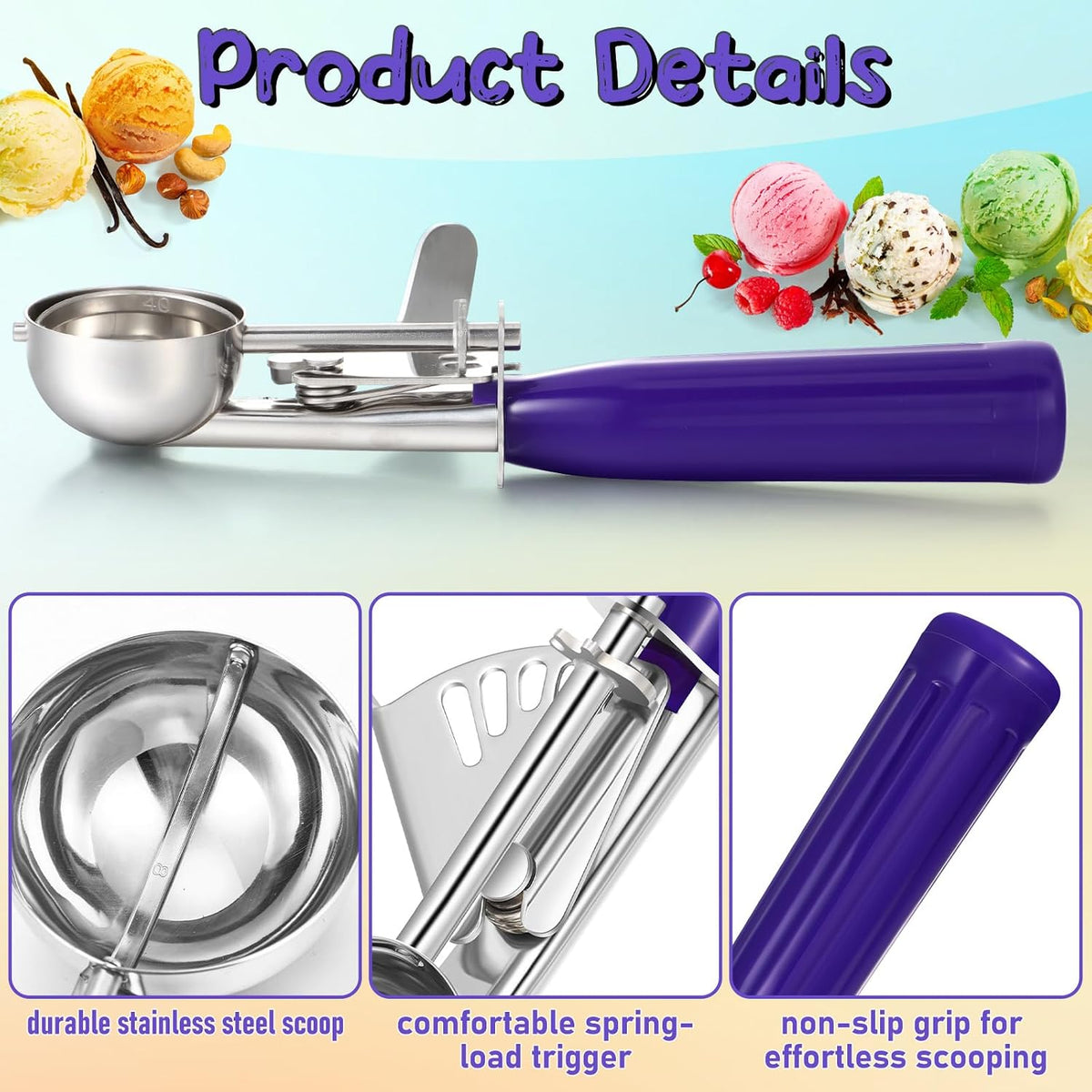 Reallnaive Ice Cream Scooper with Trigger, 4 oz, Gray
