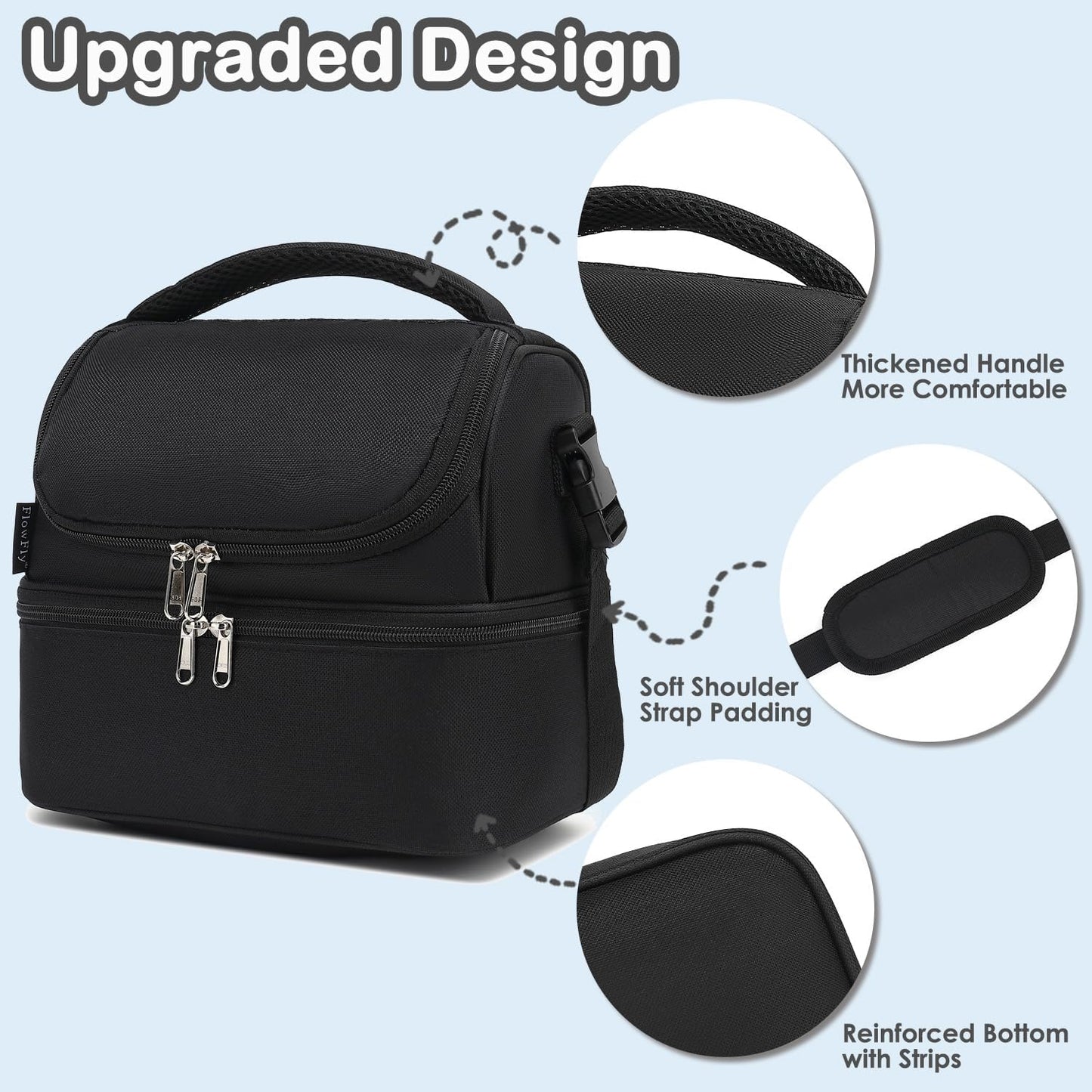 FlowFly Kids Double Decker Cooler Insulated Lunch Bag Large Tote for Boys, Girls, Men, Women, With Adjustable Strap, Unicorn