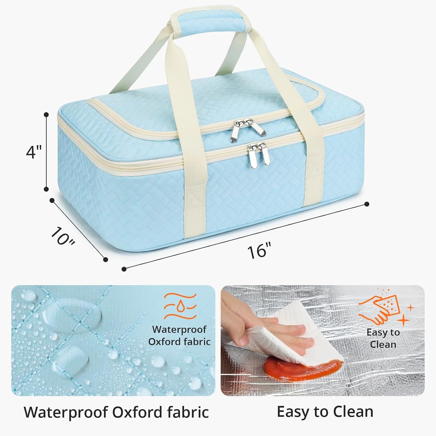 Insulated Casserole Carrier - Portable Casserole Carrier for Hot or Cold Food, Lasagna Holder for Parties,Picnic,Cookouts,Traveling - Fits 9" x 13" Baking Dish (Beige)