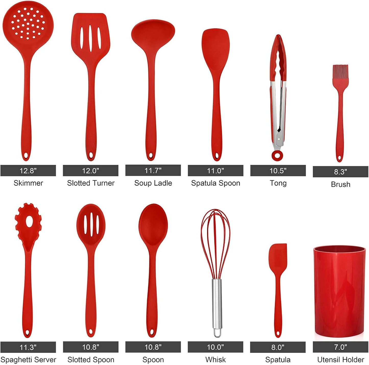 LIANYU 12-Piece Silicone Kitchen Cooking Utensils Set with Holder, Kitchen Tools Include Slotted Spatula Spoon Turner Ladle Tong Whisk, Dishwasher Safe, Dark Blue