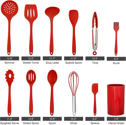 LIANYU 12-Piece Silicone Kitchen Cooking Utensils Set with Holder, Kitchen Tools Include Slotted Spatula Spoon Turner Ladle Tong Whisk, Dishwasher Safe, Dark Blue