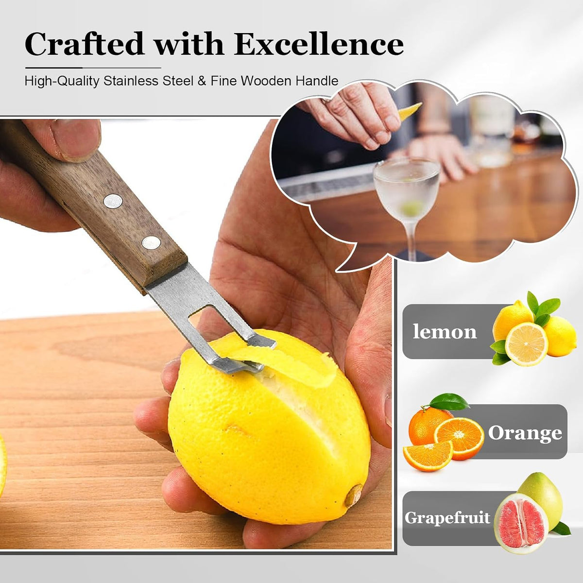 Lemon Zester Tool with Channel Knife, 2-in-1 Citrus Garnish Tool