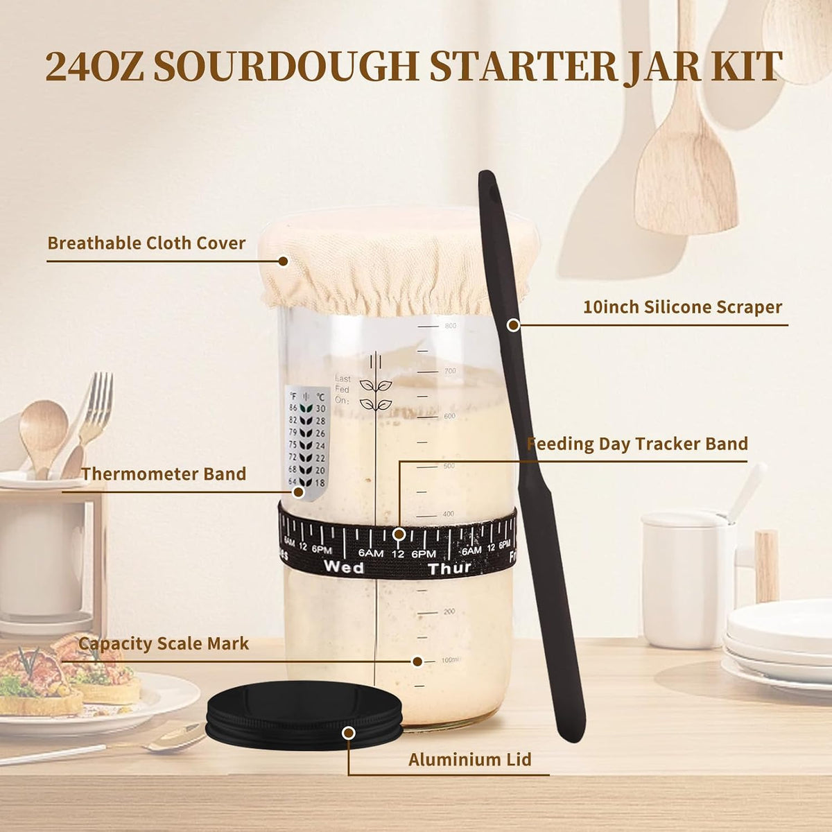 Sourdough Starter Kit 10" Round Banneton Bread Proofing Basket