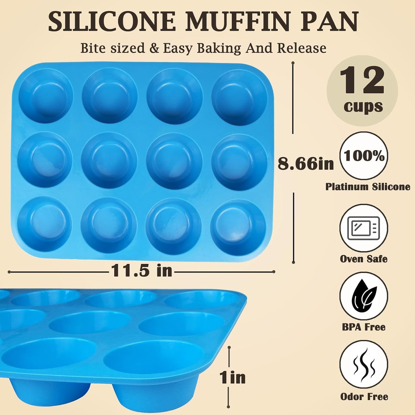 24 Cups Silicone Mini Muffin Pan Set, Nonstick Mini Cupcake Pans, BPA Free Small Muffin Tin for Baking, Set of 2 (Green+Purple)