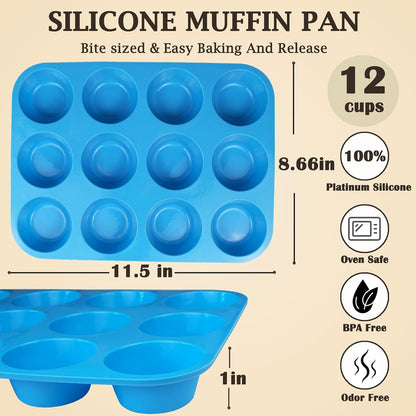 24 Cups Silicone Mini Muffin Pan Set, Nonstick Mini Cupcake Pans, BPA Free Small Muffin Tin for Baking, Set of 2 (Green+Purple)